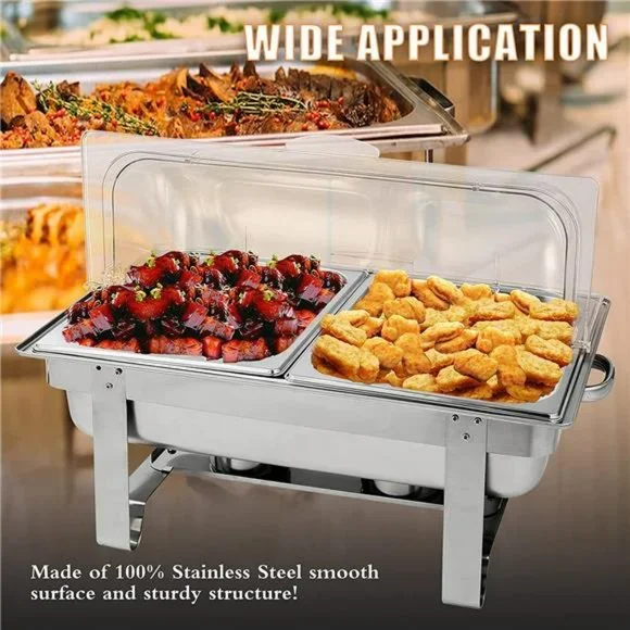 Roll Top Chafing Dish Chafers Stainless Steel Buffet Warmer Set, Rectangular